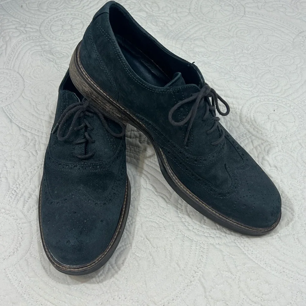 Ecco Vitrus Mens US 12 EU46 Black Wingtip‎ Suede Leather Oxford Shoes